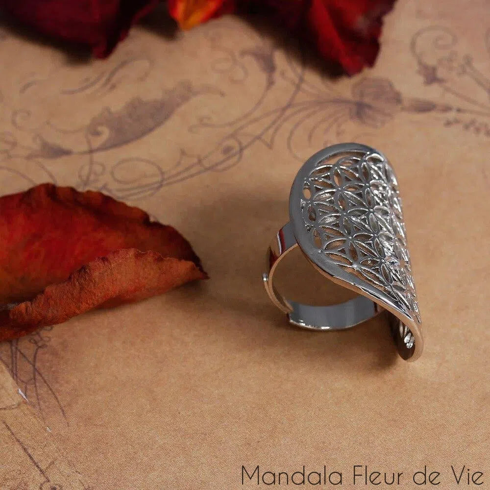Bague Fleur de Vie en métal Argenté Mandala Fleur de vie
