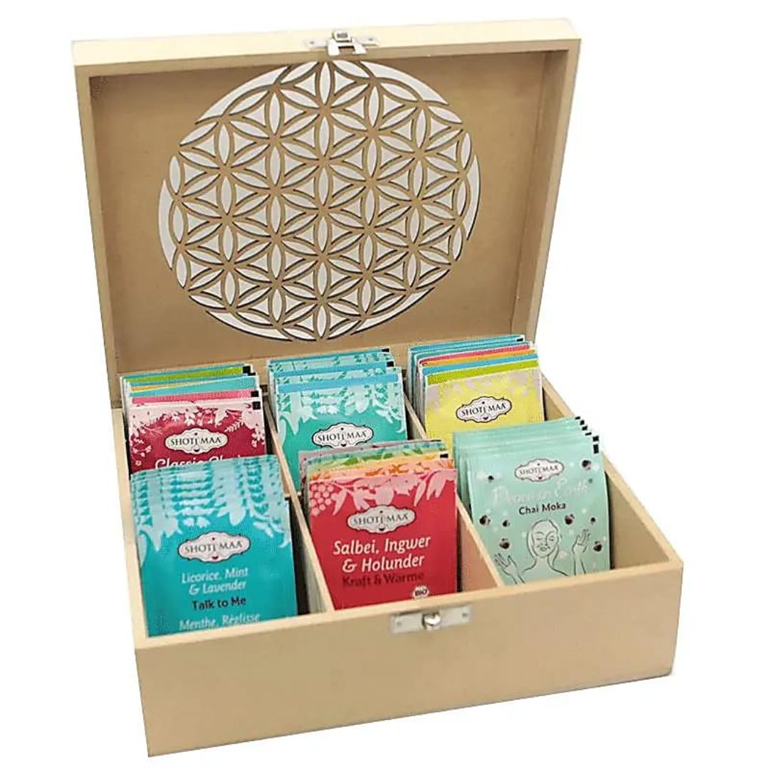 Coffret à Thé Fleur de Vie en Bois Mandala Fleur de vie