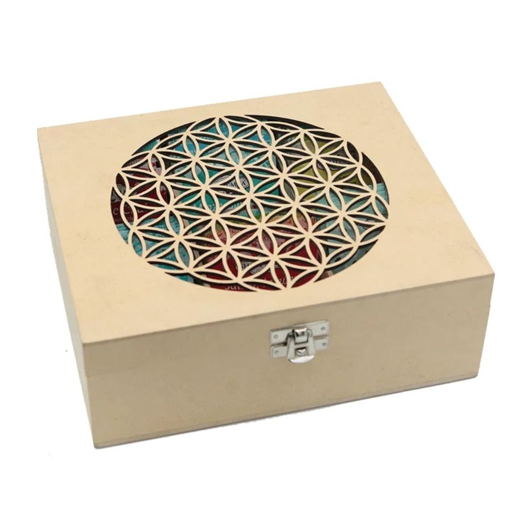 Coffret à Thé Fleur de Vie en Bois Mandala Fleur de vie