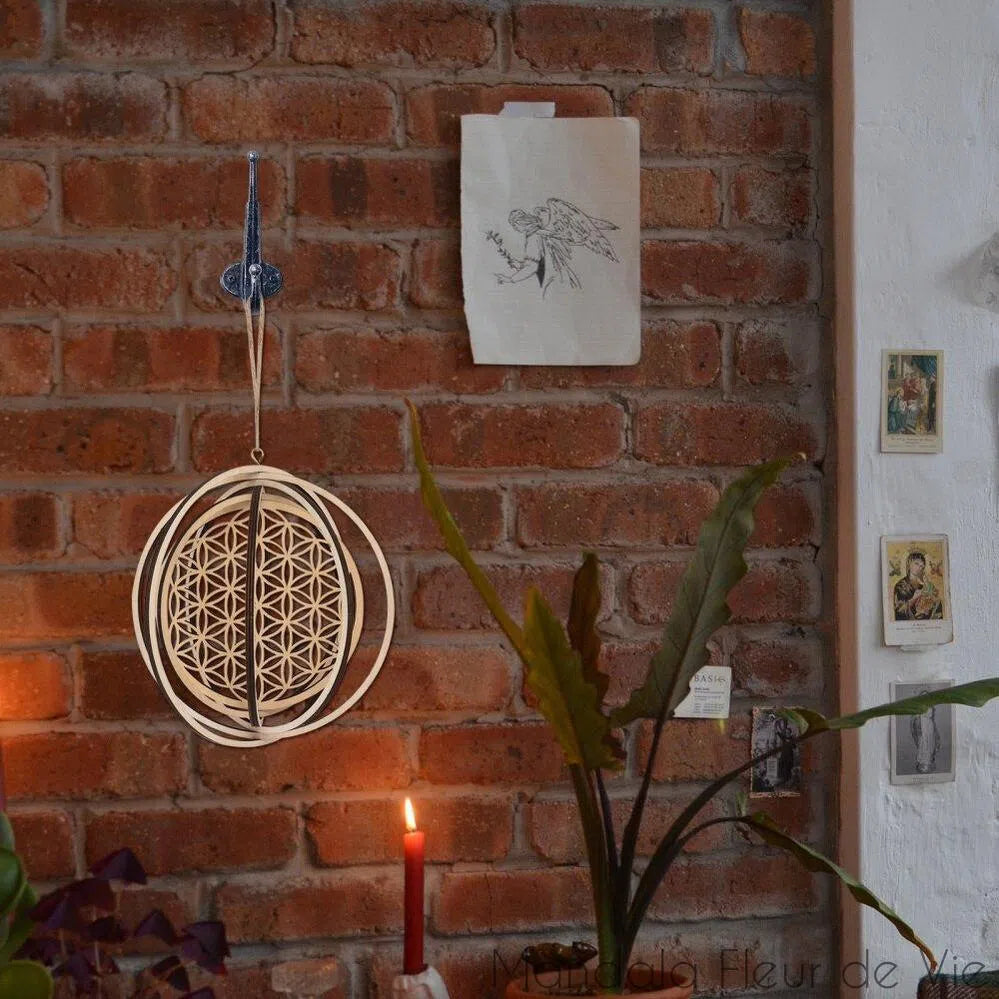 Fleur de Vie en Bois à suspendre - 22cm - Mandala Fleur de vie