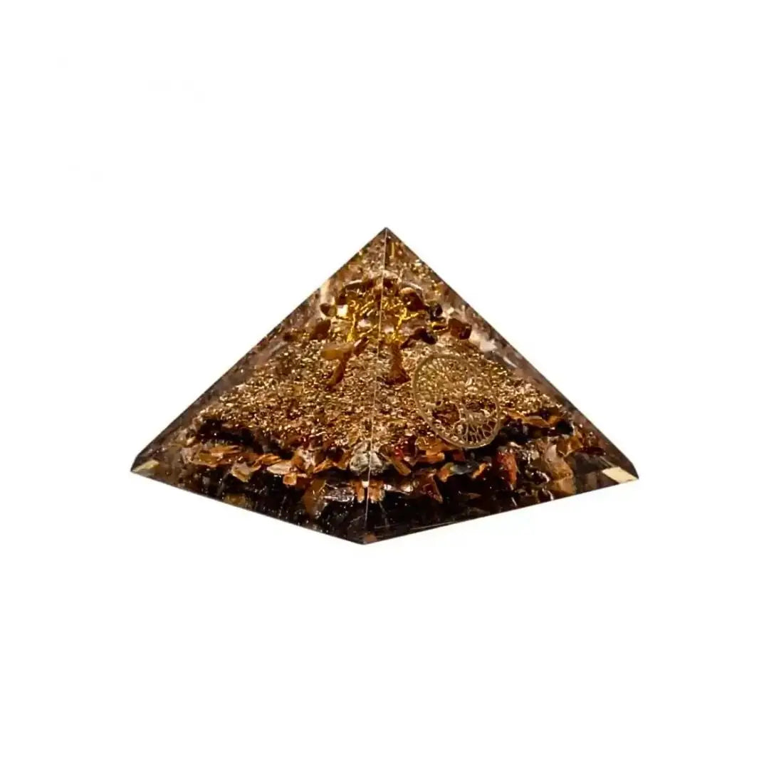 Orgonite Pyramide Arbre de Vie - Œil de Tigre Mandala Fleur de vie