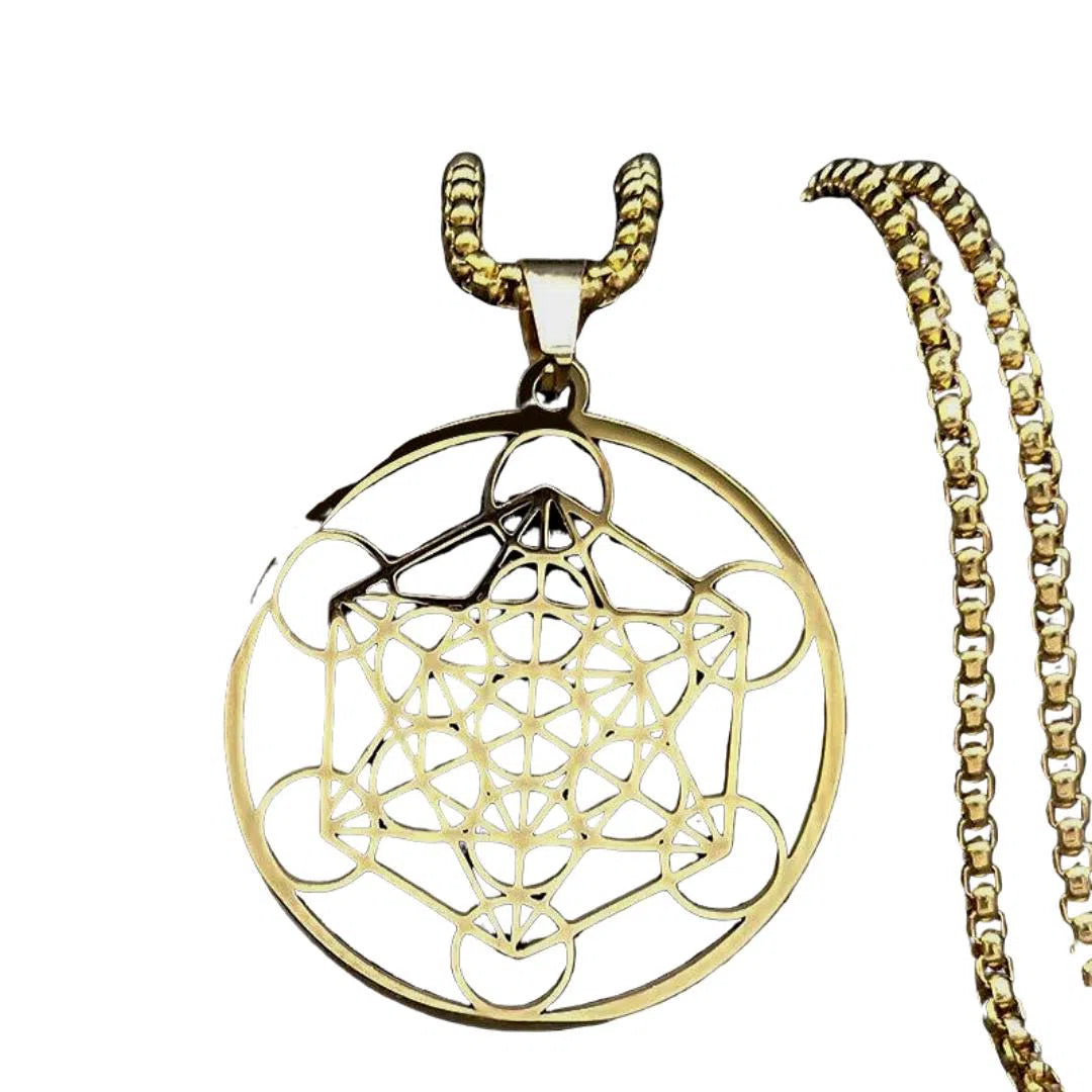 Pendentif Cube de Métatron Or en Acier Inoxydable