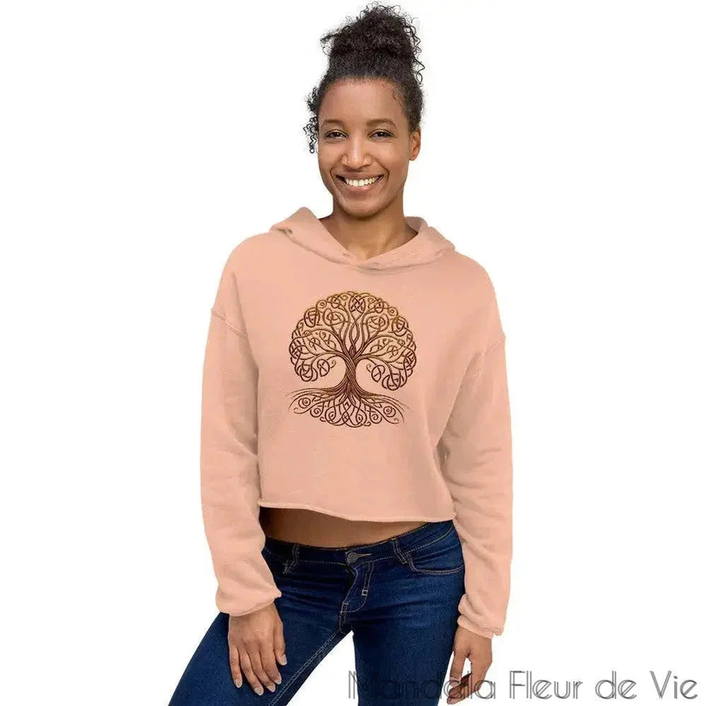 Sweat à Capuche Crop-Top -Arbre de Vie - Mandala Fleur de vie