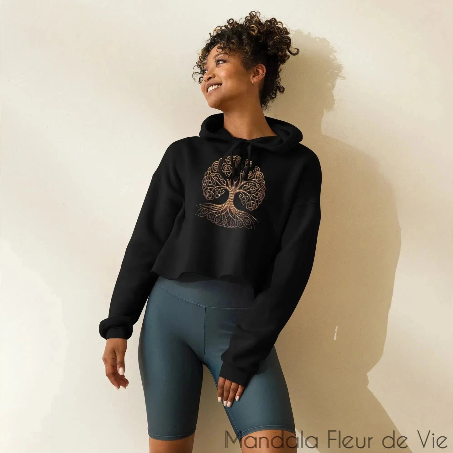 Sweat à Capuche Crop-Top -Arbre de Vie - Mandala Fleur de vie
