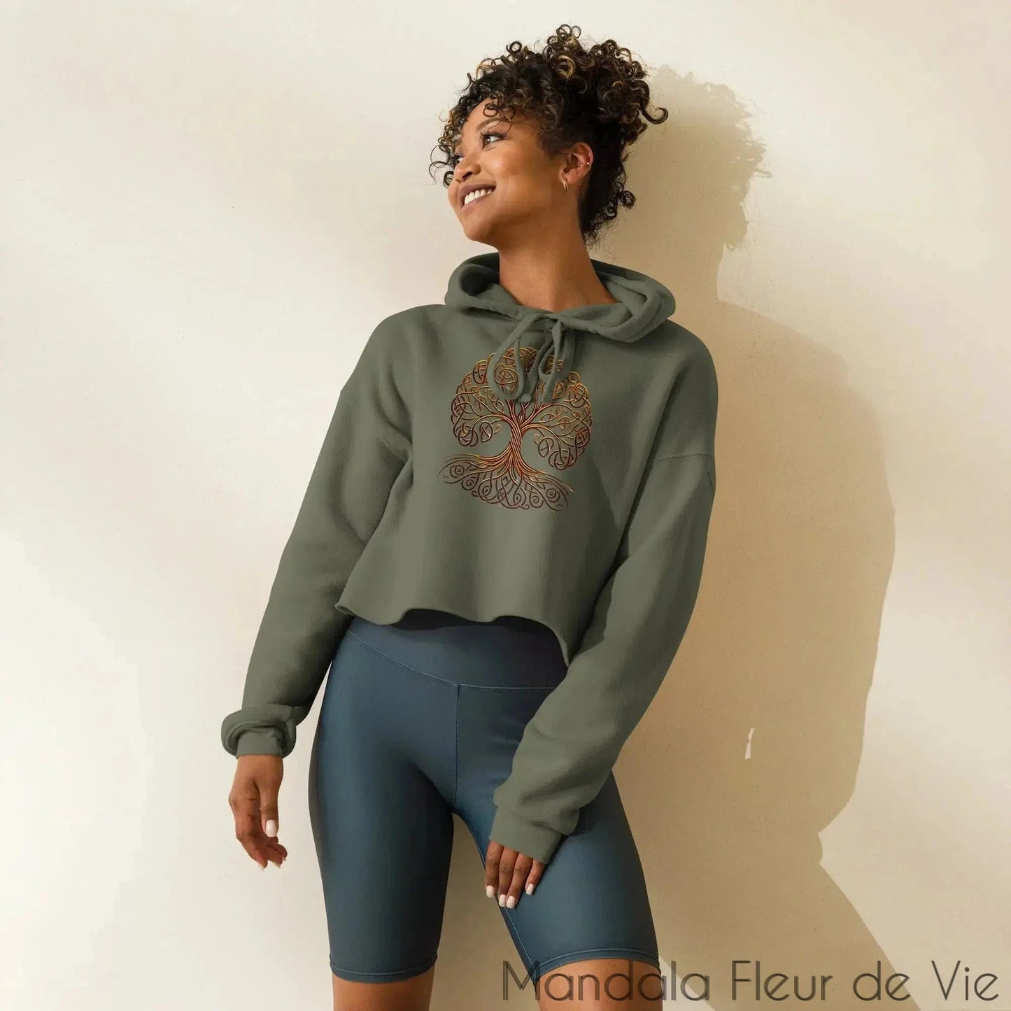 Sweat à Capuche Crop-Top -Arbre de Vie - Mandala Fleur de vie
