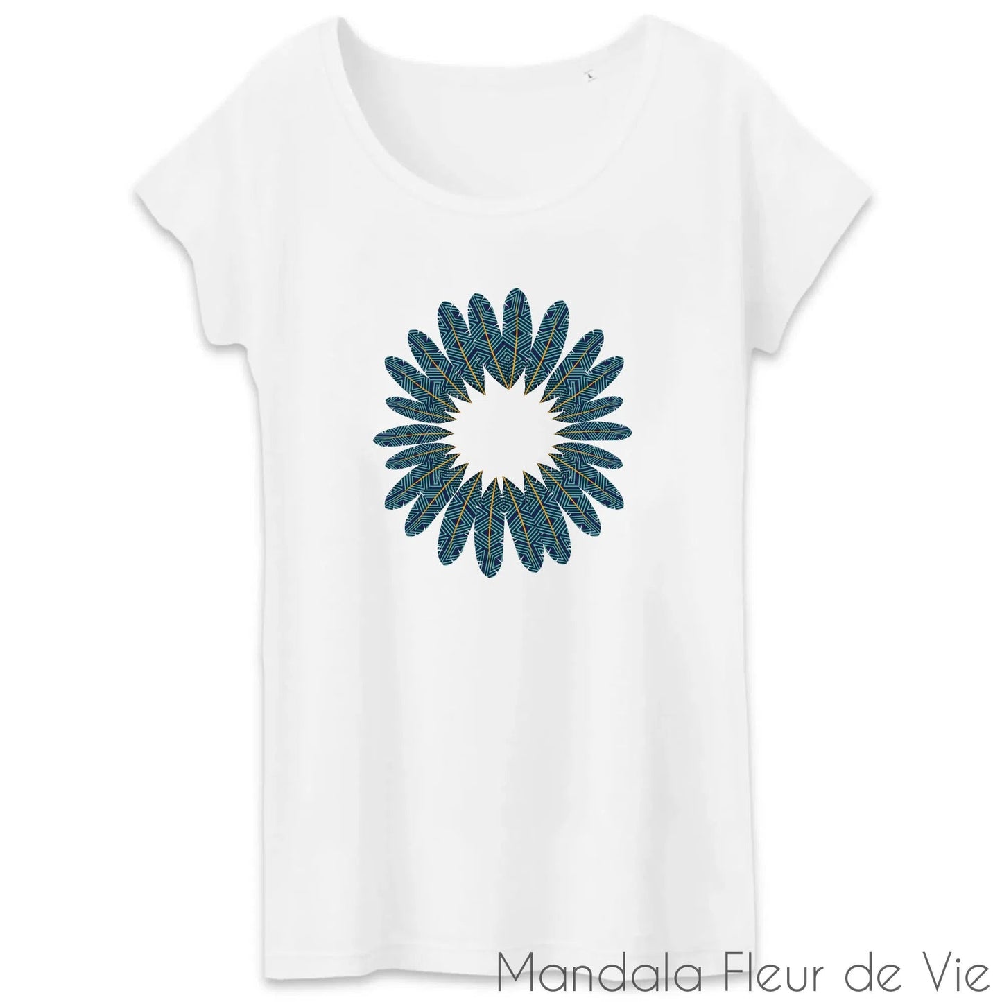T Shirt Femme en Coton Bio Mandala Plumes Mandala Fleur de vie
