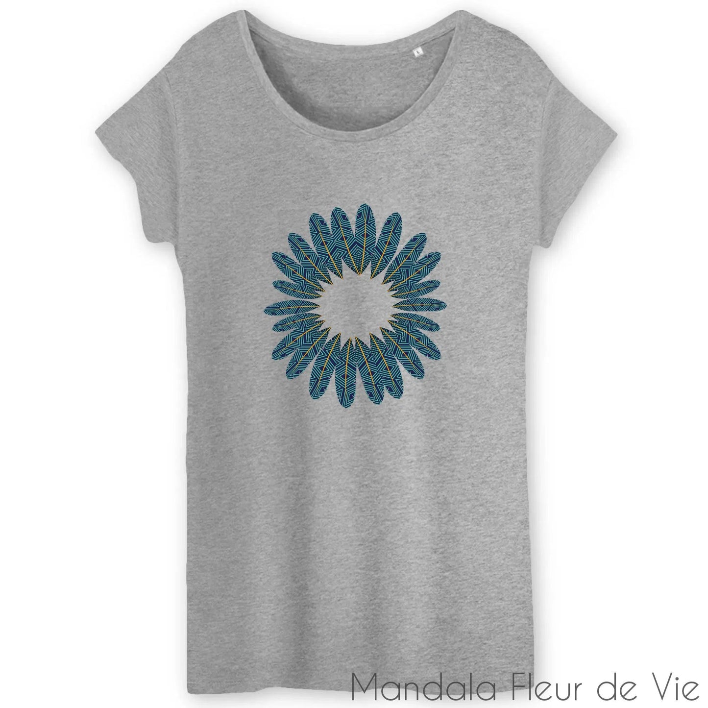 T Shirt Femme en Coton Bio Mandala Plumes Mandala Fleur de vie