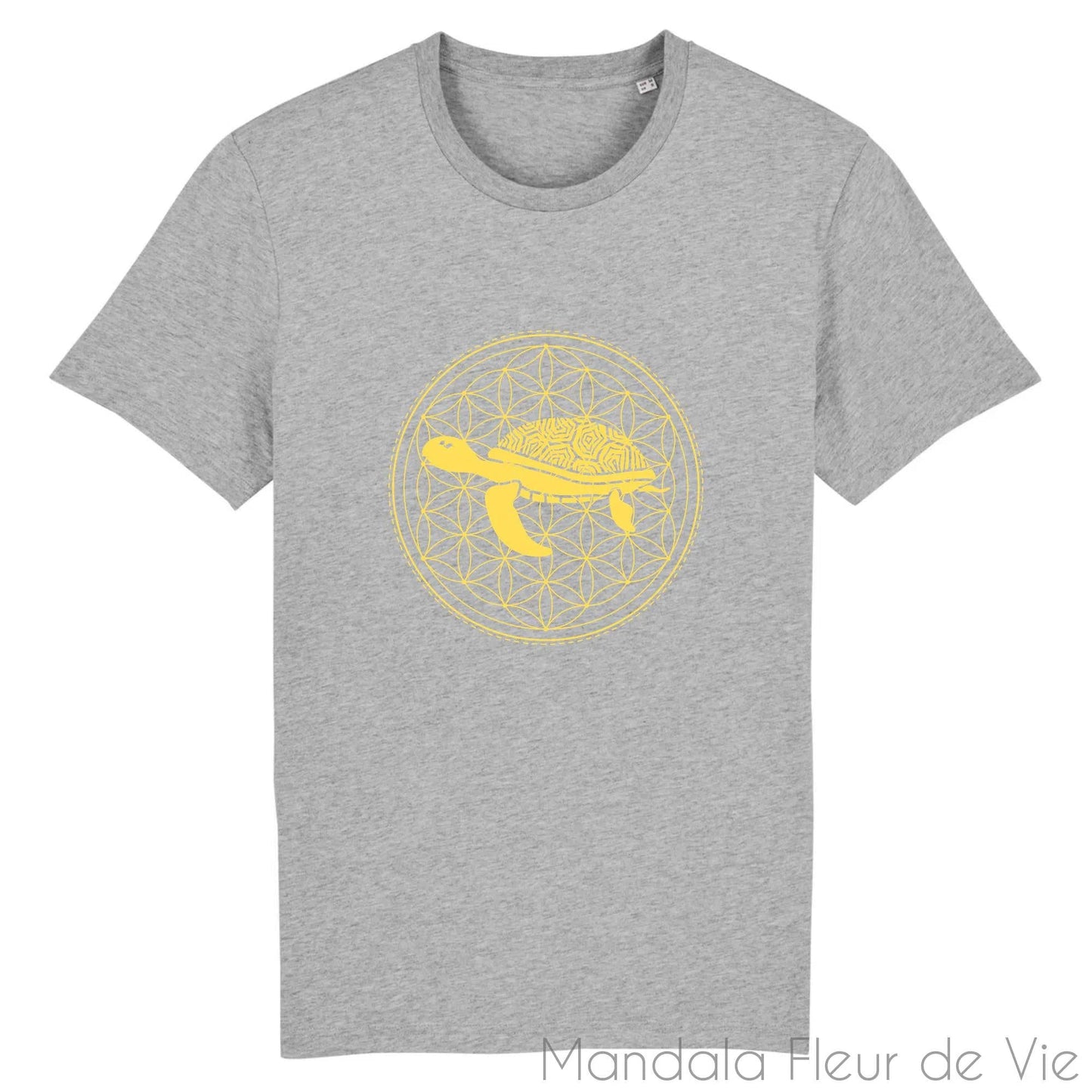 T Shirt en Coton Bio Mandala Fleur de Vie Tortue Jaune Or