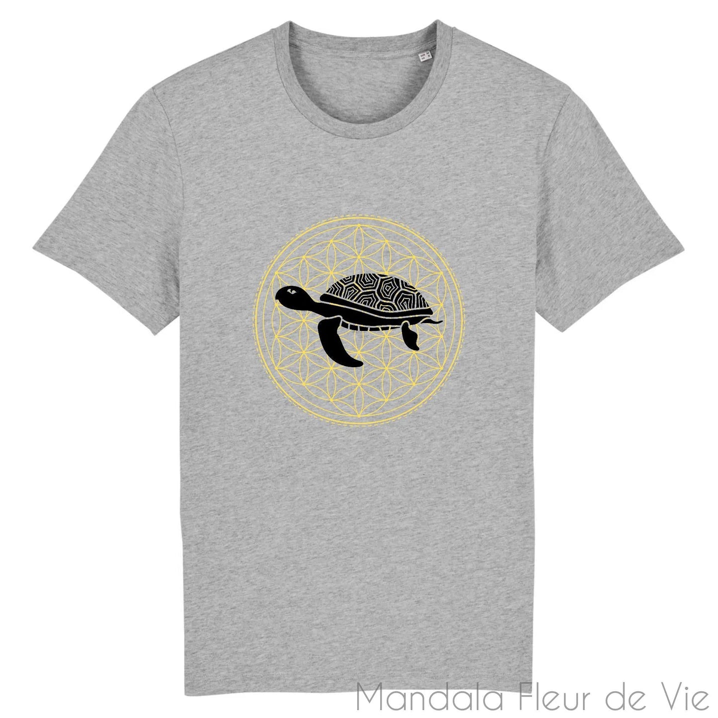 T Shirt en Coton Bio Mandala Fleur de Vie Tortue Noir & Or