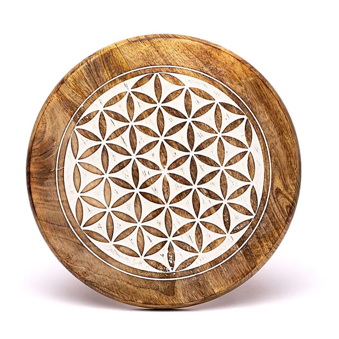 bois table fleur de vie