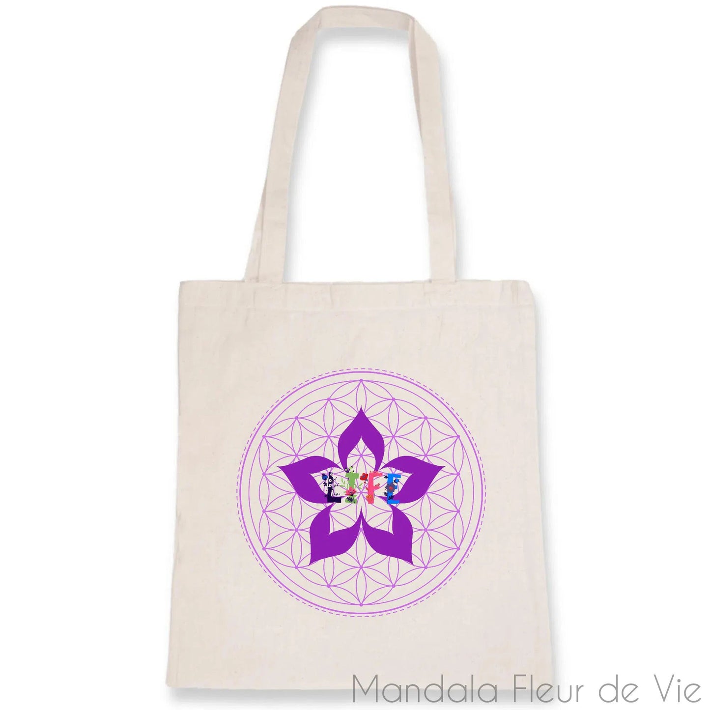 Totebag - Sac Fleur de Vie "LIFE" en Coton Bio