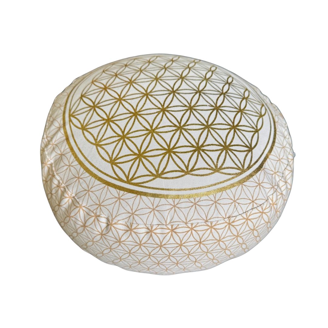 Zafu Coussin de Méditation Fleur de Vie Or Mandala Fleur de vie