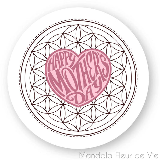 Autocollant Mandala Fleur de Vie "Happy Mother's Day"