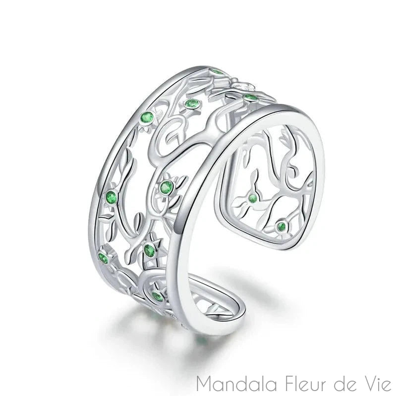 Bague Argent Arbre de Vie - Mandala Fleur de vie