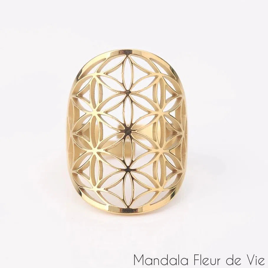 Bague Fleur de Vie  Graine de Vie en acier inoxydable Mandala Fleur de vie