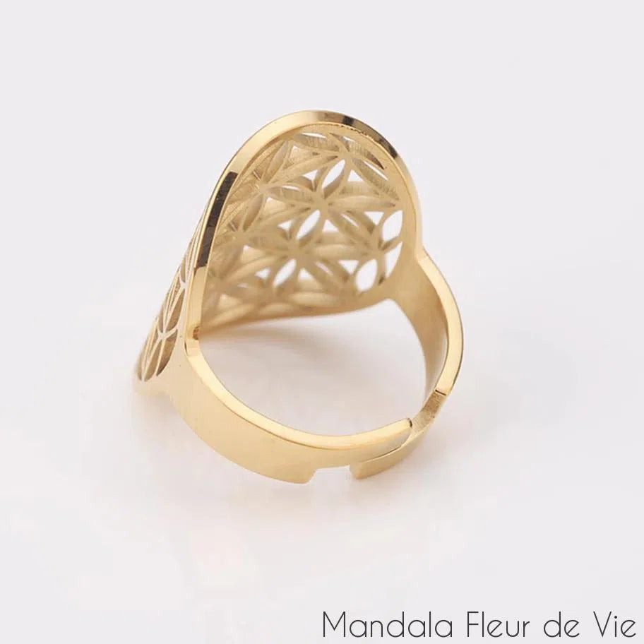 Bague Fleur de Vie  Graine de Vie en acier inoxydable Mandala Fleur de vie