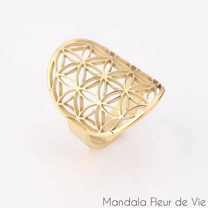 Bague Fleur de Vie  Graine de Vie en acier inoxydable Mandala Fleur de vie