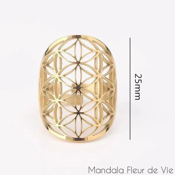 Bague Fleur de Vie  Graine de Vie en acier inoxydable Mandala Fleur de vie