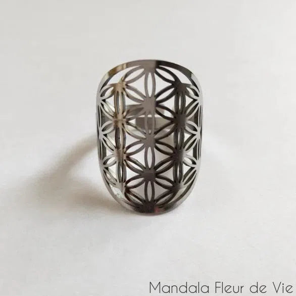 Bague Fleur de Vie  Graine de Vie en acier inoxydable Mandala Fleur de vie