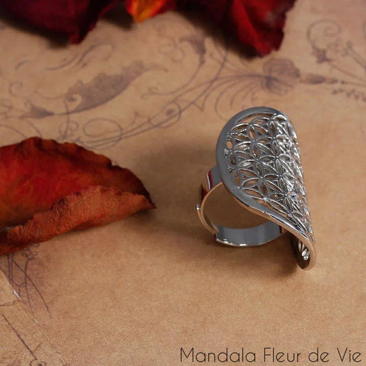 Bague Fleur de Vie en métal Argenté Mandala Fleur de vie