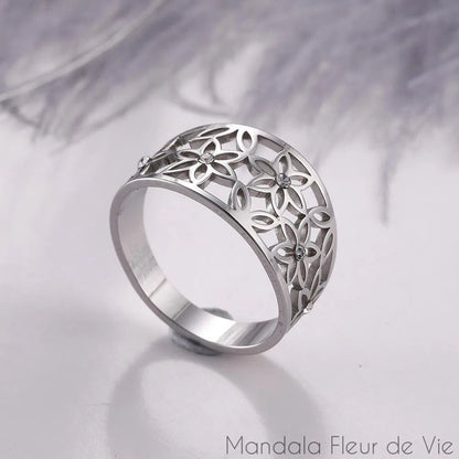 Bague Fleur de Vie et Cristaux