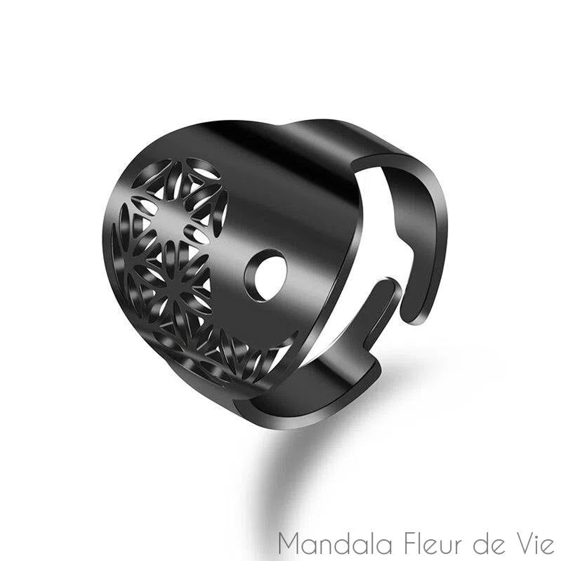 Bague Fleur de VieYin Yang Noir