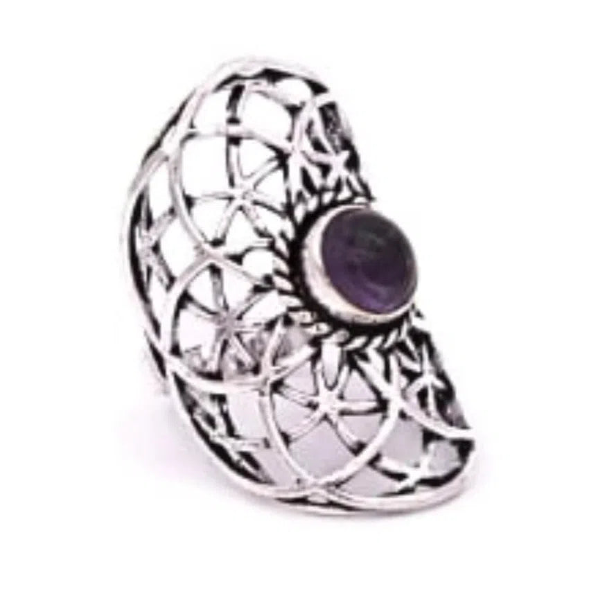 Bague Graine de Vie avec Améthyste - Mandala Fleur de vie