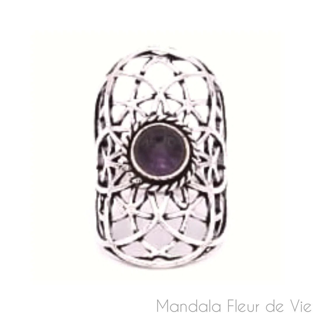 Bague Graine de Vie avec Améthyste - Mandala Fleur de vie