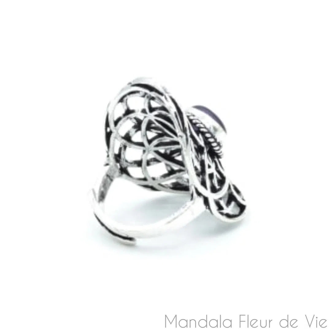 Bague Graine de Vie avec Améthyste - Mandala Fleur de vie