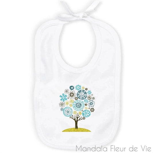 Bavoir Bébé Mandala Arbre de Vie, en Coton Bio