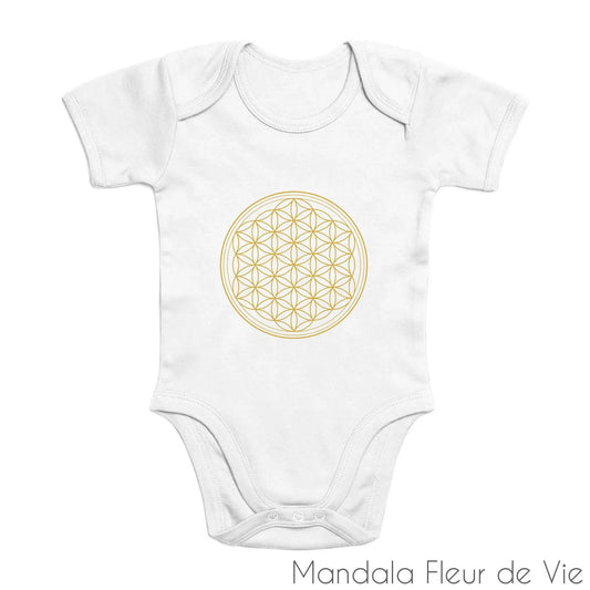 Body Bébé Coton Bio Fleur de Vie Or Mandala Fleur de vie