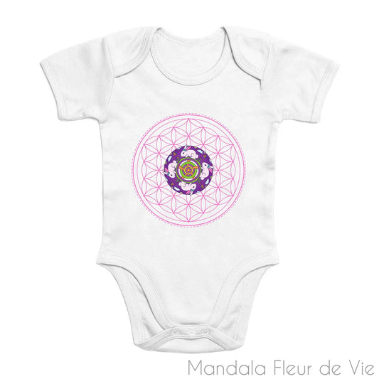 Body Bébé Mandala Fleur de Vie "Lapins" Rose