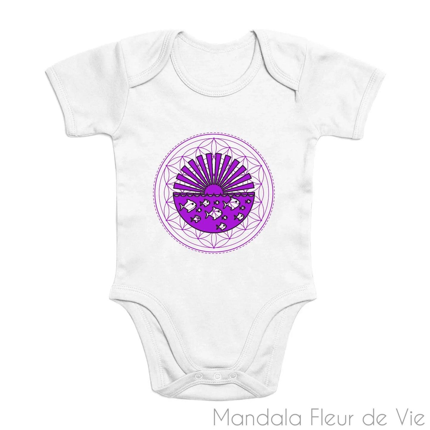 Body Bébé Mandala Fleur de Vie "Poissons dans l'océan"