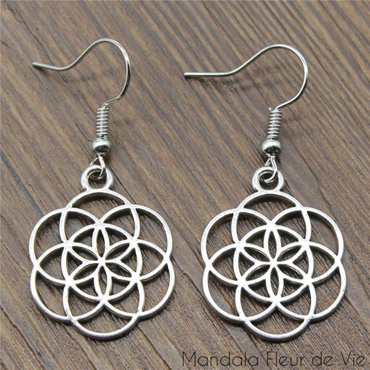 Boucles d'oreilles Fleur de Vie Graine de Vie Mandala Fleur de vie