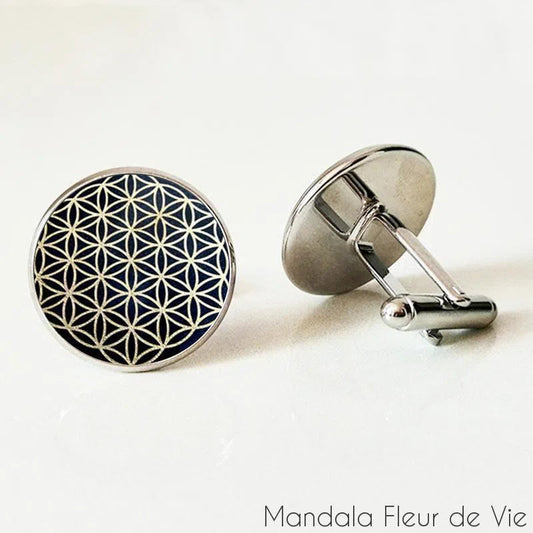 Boutons de manchette motif Fleur de Vie - Mandala Fleur de Vie Mandala Fleur de vie