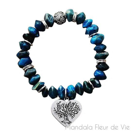 Bracelet Arbre de Vie Cœur en Apatite Bleue