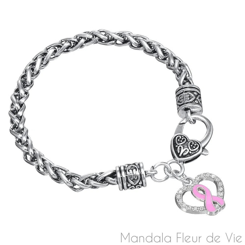 Bracelet Cœur Ruban Rose - Mandala Fleur de vie