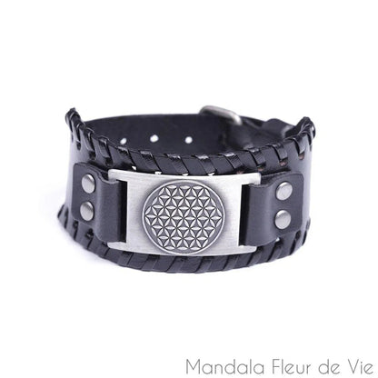 Bracelet Fleur de Vie Vintage Cuir