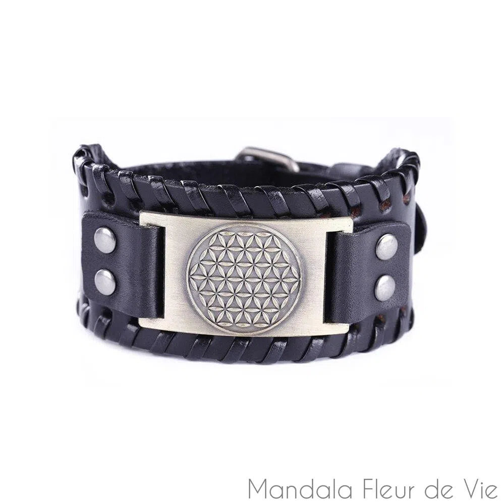 Bracelet Fleur de Vie Vintage Cuir