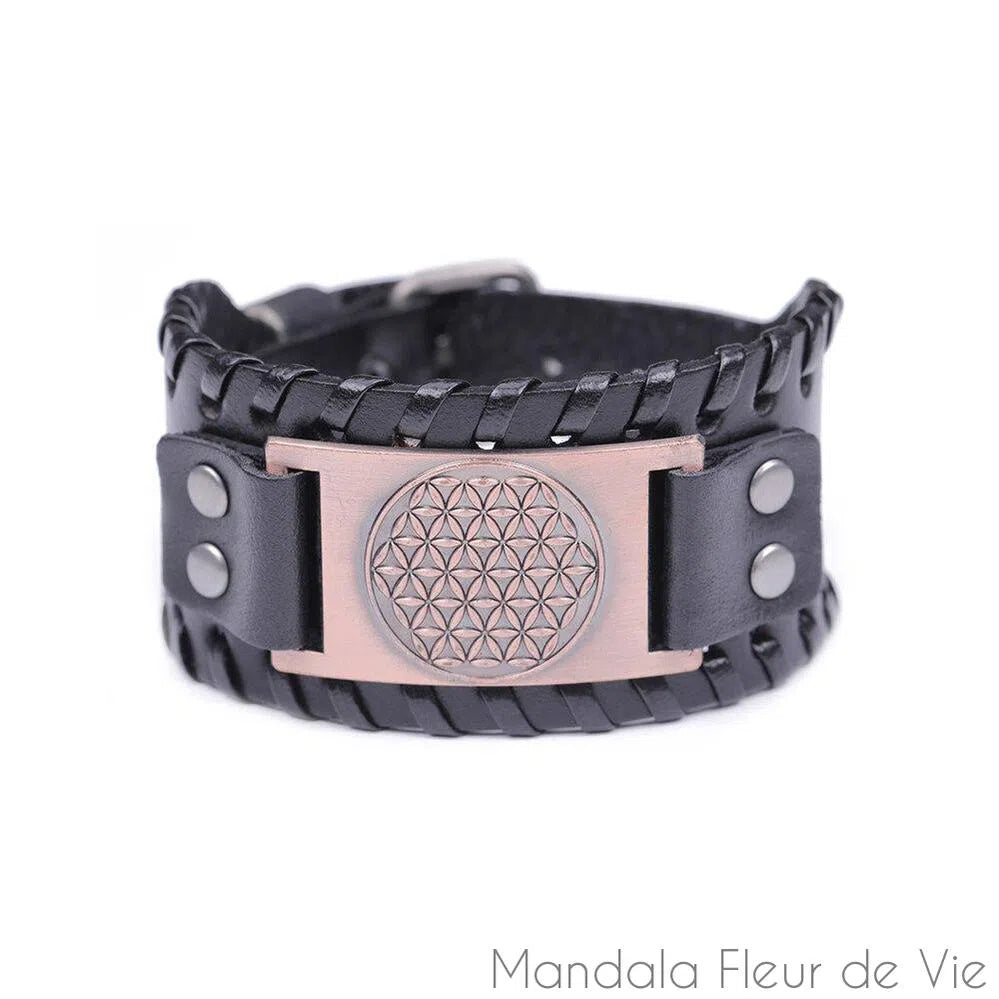 Bracelet Fleur de Vie Vintage Cuir