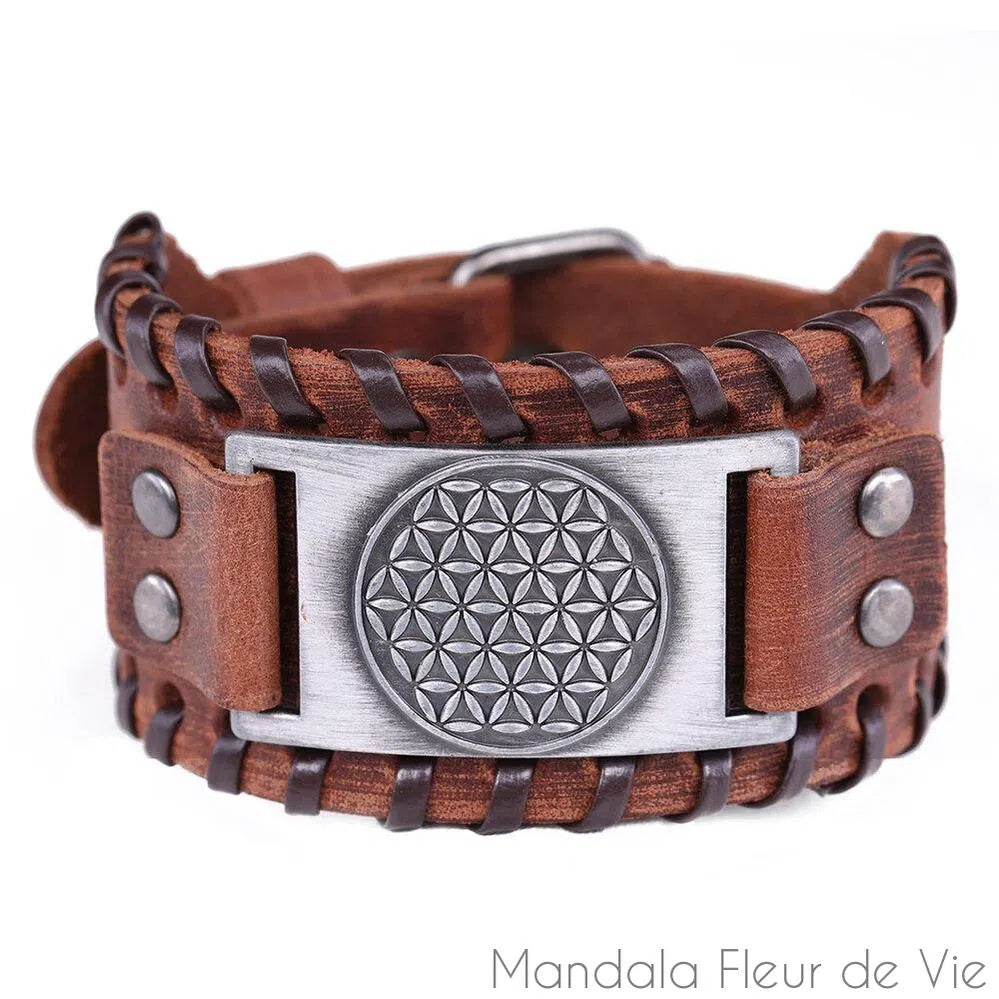 Bracelet Fleur de Vie Vintage Cuir