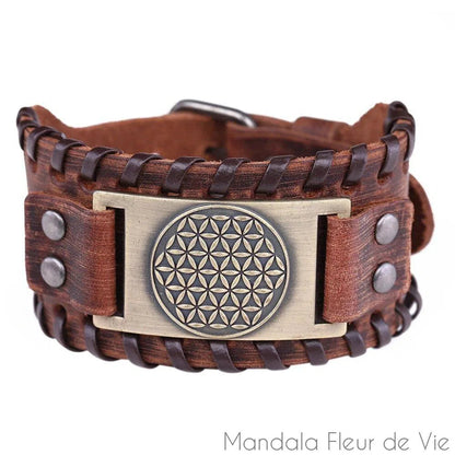 Bracelet Fleur de Vie Vintage Cuir