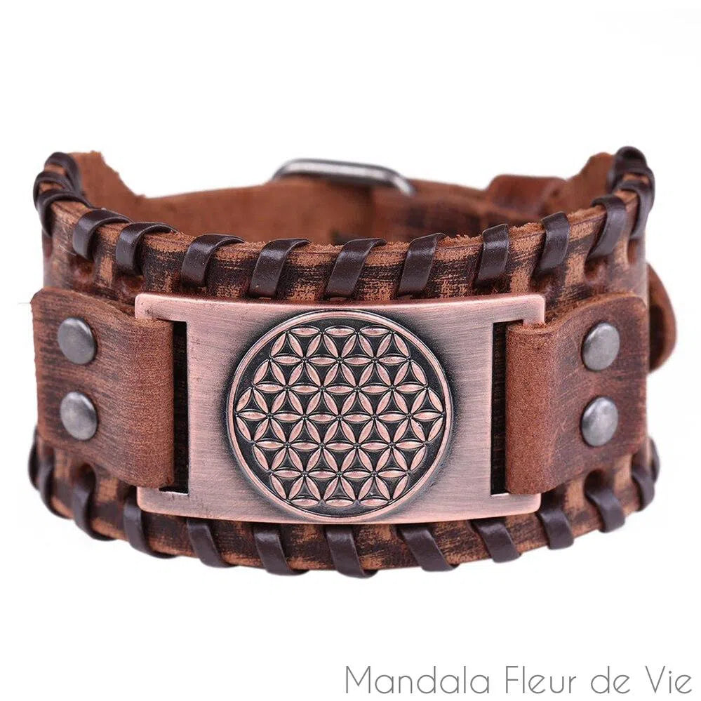 Bracelet Fleur de Vie Vintage Cuir