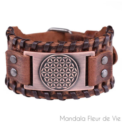 Bracelet Fleur de Vie Vintage Cuir