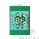 Cartes Coeur & Fleur de Vie fond vert (8 pcs)