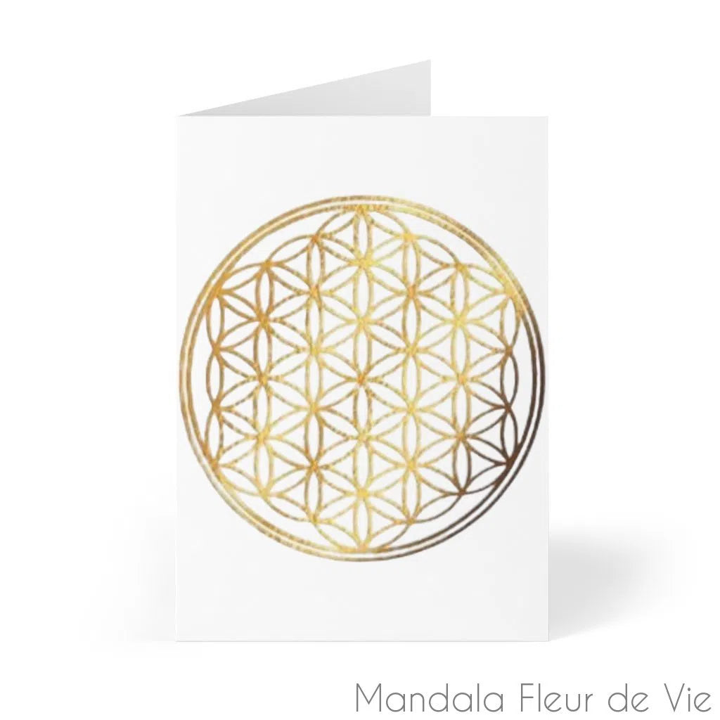 Cartes Fleur de Vie Or fond blanc (8 pcs)