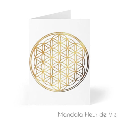 Cartes Fleur de Vie Or fond blanc (8 pcs)