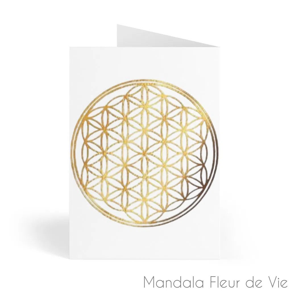 Cartes Fleur de Vie Or fond blanc (8 pcs)