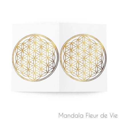 Cartes Fleur de Vie Or fond blanc (8 pcs)