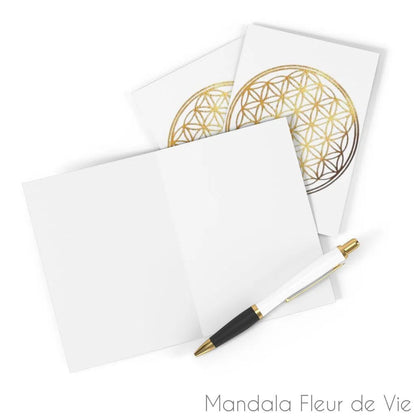 Cartes Fleur de Vie Or fond blanc (8 pcs)